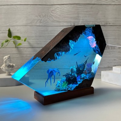 Ocean Resin Wood Table Art Lamp Home Decor