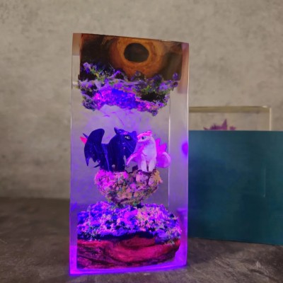 Handmade Dragon Resin Wood Lamp For Boyfriend Girlfriend Couple Gift