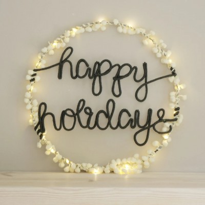 Personalized Pom Pom Wreath Light Holiday Decoration