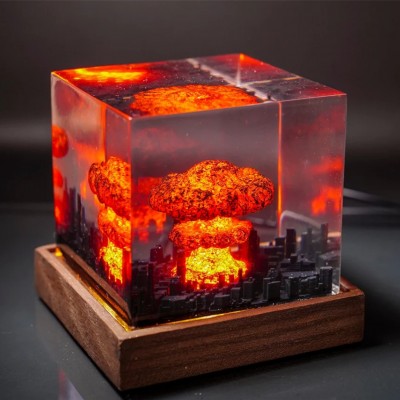 Explosion Resin Wood Lamp Unique Gift For Him Dad Father's Day Gift