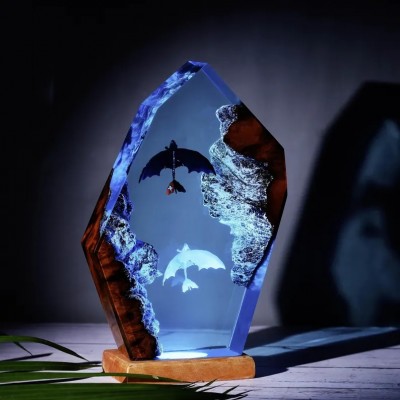 Handmade Dragon Resin Wood Lamp For Boyfriend Girlfriend Couple Gift