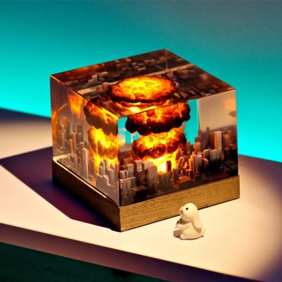 Explosion Resin Wood Lamp Unique Gift For Him Dad Father's Day Gift