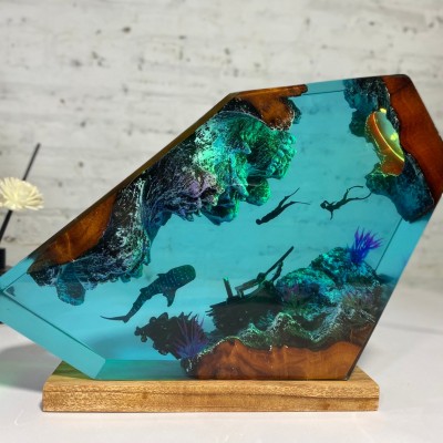 Ocean Resin Wood Table Art Lamp Home Decor