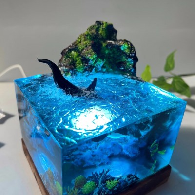 Ocean Great Whale Resin Wood Lamp Art Home Decor For Christmas Birthday Gift