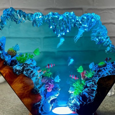 Jellyfish Ocean Art Resin Wood Table Lamp Art Home Decor