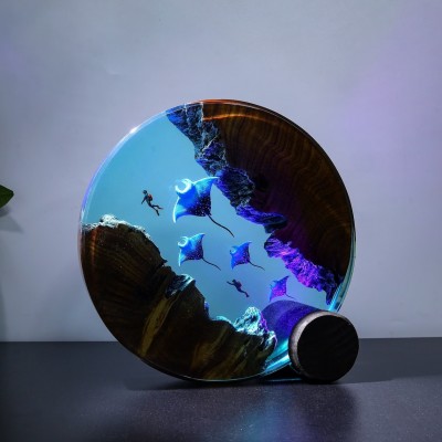 Ocean Art Resin Wood Table Lamp Art Home Decor