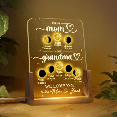 First Mom Now Grandma Personalized Moon Phase Night Light By Date For Mother's Day Gift