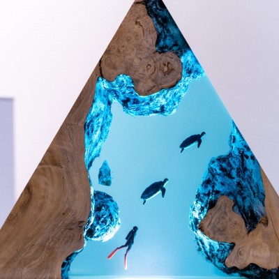 Ocean Resin Wood Table Art Lamp Home Decor