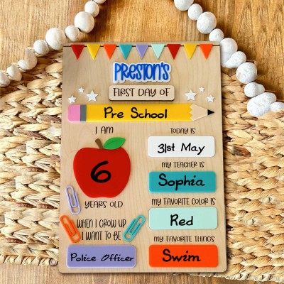 Personalized Back to School Sign First Day of School Photo Prop For Kids Gift