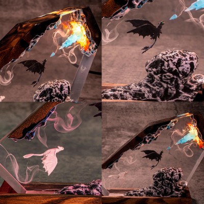 Handmade Dragon Resin Wood Lamp Anniversary Couple Gift