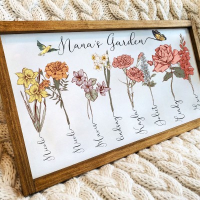 Personalized Nana's Garden Birth Flower Frame With Grandchildren Name Home Wall Art For Mother's Day