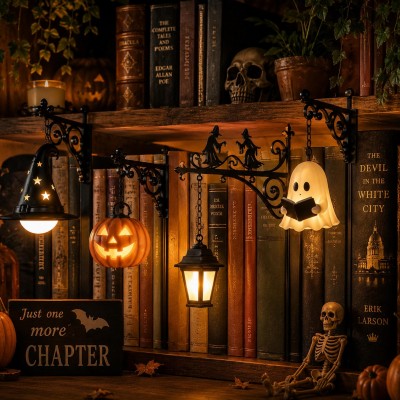 Halloween Clip-On Bookshelf Lamp, Ghost Reading Book Light, Spooky Book Nook Decor, Cozy Library Gift, Warm LED Reading Lamp