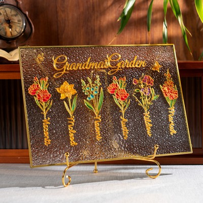 Grandma's Garden Suncatcher Personalized Birth Flower Stained Glass Window Hanging For Mom Grandma Christmas Gift