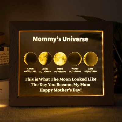Personalized Mom Moon Phase Night Light By Date Gift For Mother's Day