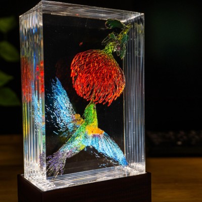 Hummingbird Resin Lamp Tropical Flower Sculpture Boho Night Light For Christmas Gifts