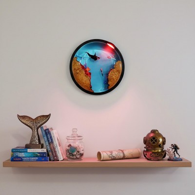 Handcrafted Underwater Resin Wall Lamp Orca and Divers Scene Christmas Gift Gift for Ocean Lovers