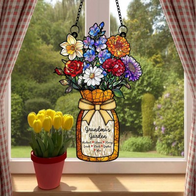 Personalized Birth Month Flowers Grandma Nana Garden Mom Gift Stained Glass Window Christmas Gift