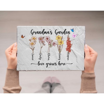 Personalized Birth Flower Rectangle Garden Stone For Mom Grandma Christmas Gift