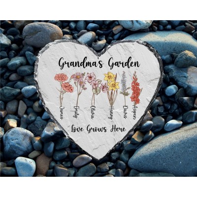 Personalized Birth Flower Heart Garden Stone For Mom Grandma Christmas Gift
