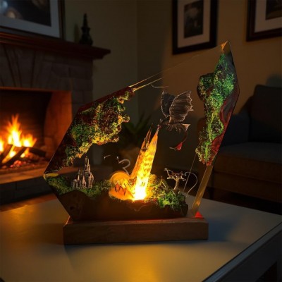 Dragon Resin Diorama Lamp Crystal Epoxy Fantasy Art Wood Base For Christmas Gifts