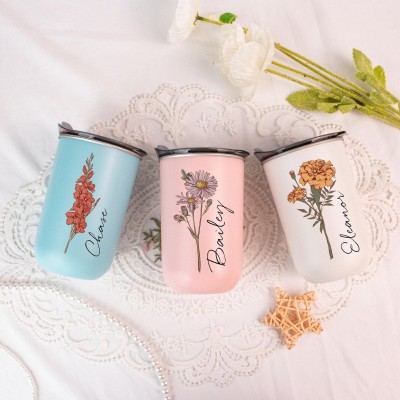 Personalized Stainless Steel Tumblers Birth Flower Tumbler Bridesmaid Gift Christmas Gifts