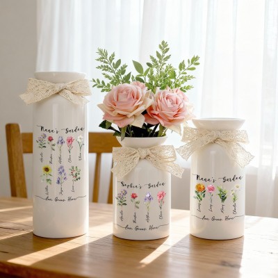 Personalized Birth Flower Vase Grandma's Garden Gift Custom Grandkids Names Mothers Day Gift for Nana Mom Birthday