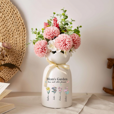 Personalized Grandma's Garden Flower Vase Birth Flower Vase with Kids Names Ceramic Vase Mothers Day Gift for Nana