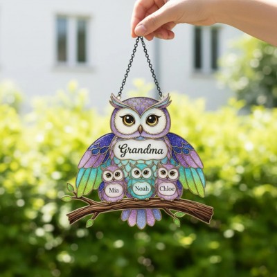 Personalized Owl Family Suncatcher Custom Name Grandma Owl Acrylic Window Art Mother's Day Gift