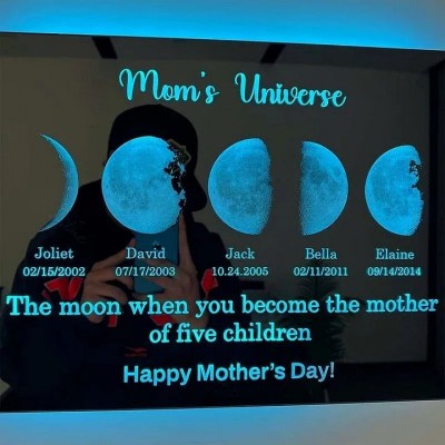 Personalized Mom Moon Phase Led Mirror Light By Date For Mother's Day Gift